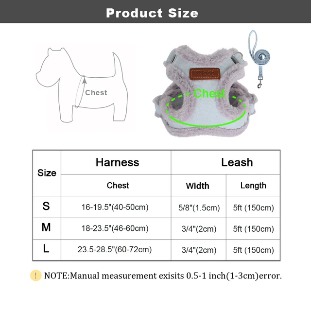 Winter Warm Dog Harness Leash Set Soft Fur Padded Dogs Vest Harness With Lead Leash Adjustable for Small Medium large Dogs Cats 6