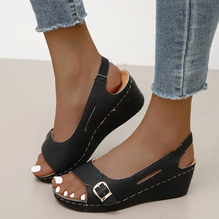 Summer Sandals Women Fish Mouth Fashion Comfort Roman Shoes Buckle Peep Toe Casual Beach Wedge Platform Female Sandals