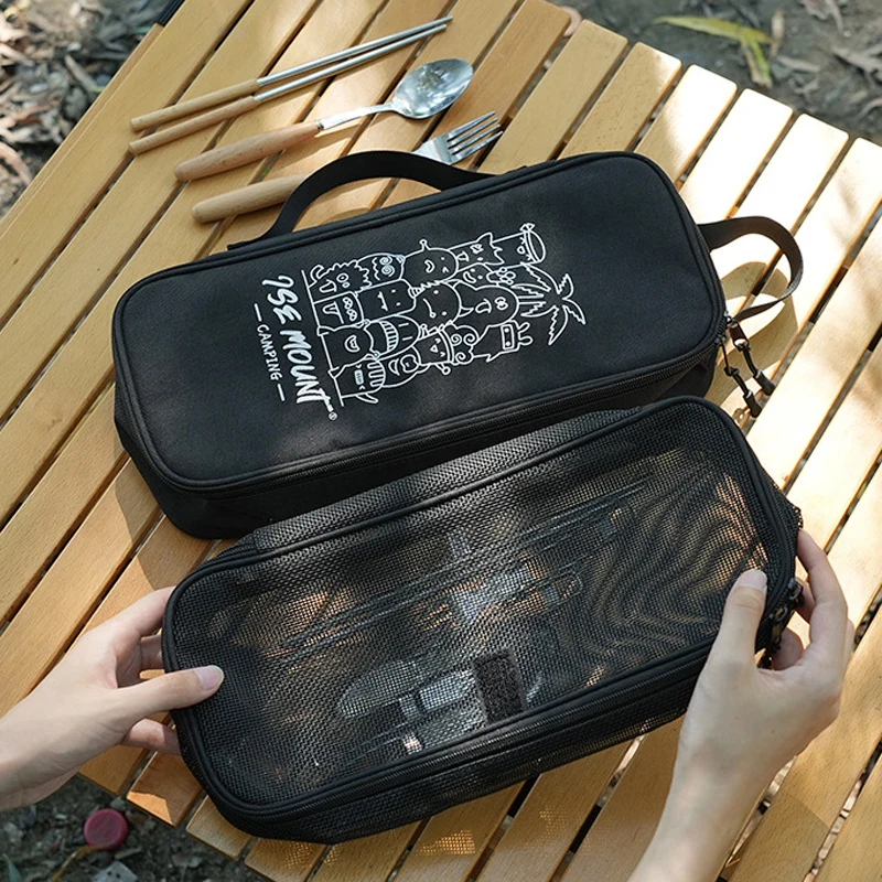 Outdoor Kitchenware Storage Bag, With Removable Drain Net Liner, Camping Tableware Storage Bag