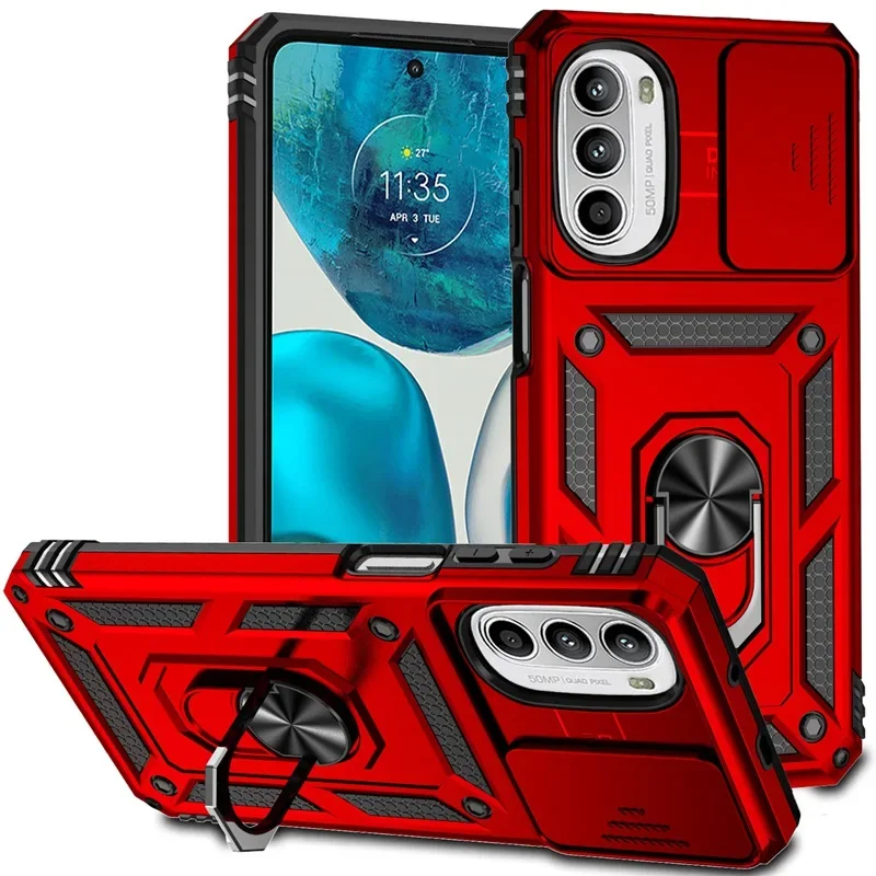 Slide Camera Protection Phone Case with Ring Holder Kickstand and Armor Design