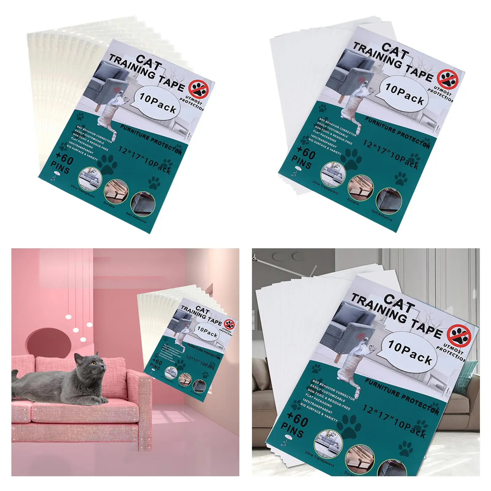 10 Pieces Cat Couch Protector Clear Anti Scratch Cat Deterrent Training Tape Cat Furniture Protector Protection Accessories