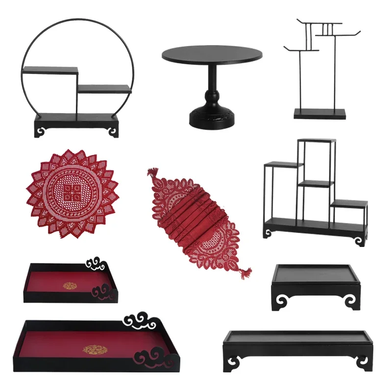 Chinese Style Red Wedding Cake Stands Dessert Table Cupcake Cakes Plates for Birthday Baby Shower Party Decoration Food Tray