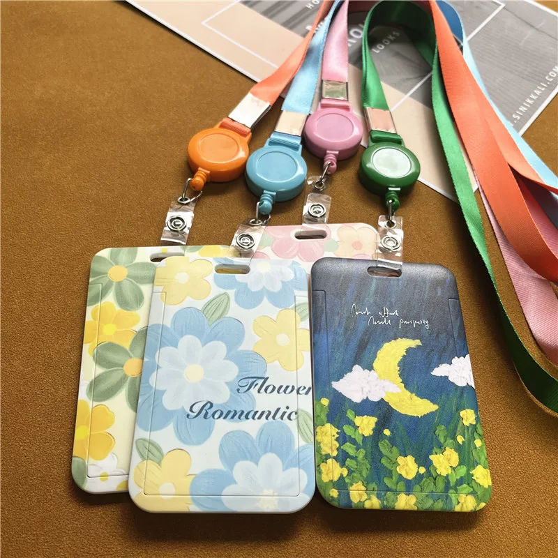 Floral Vertical ID Badge Lanyard with Retractable Reel