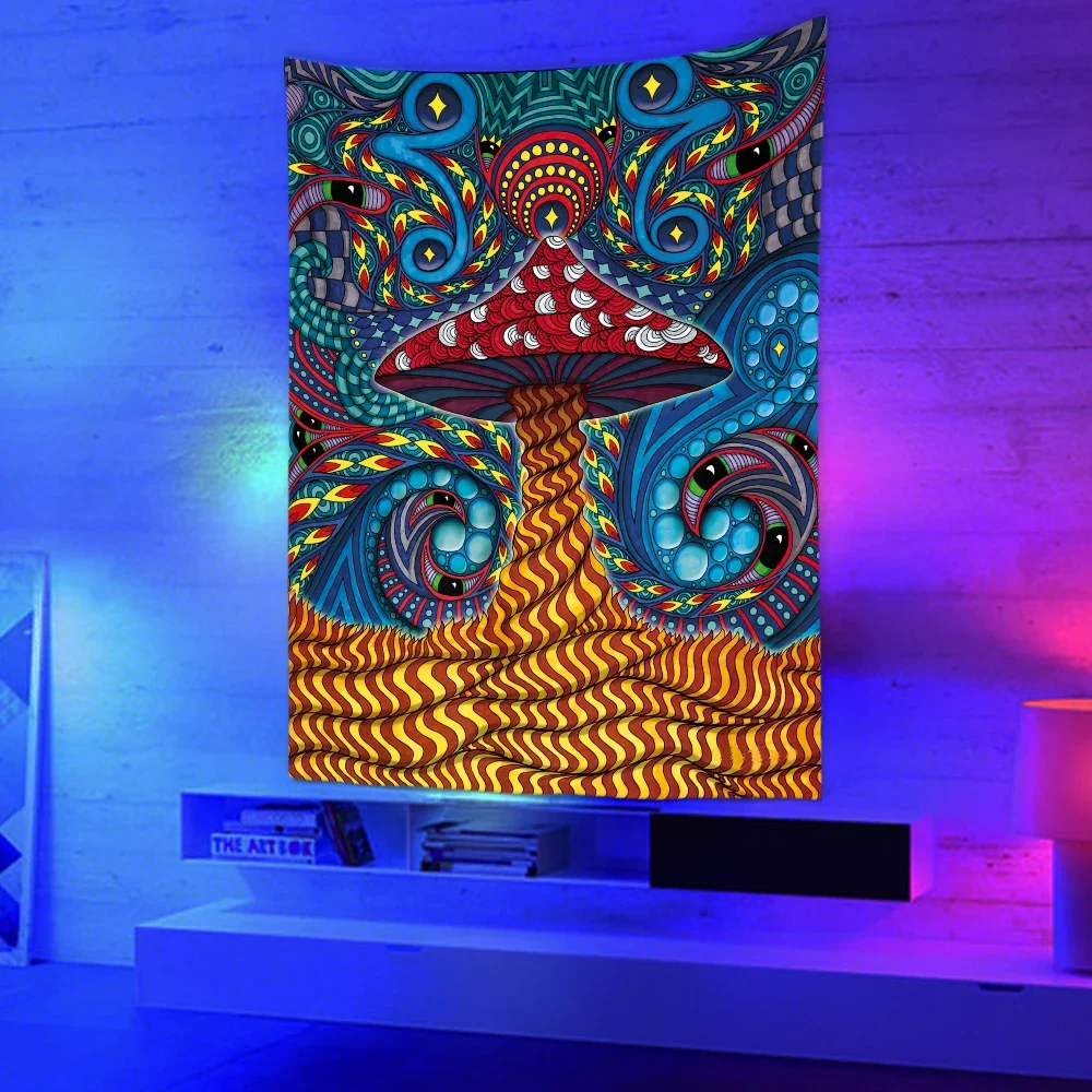 Black Light Tapestry UV Reactive Psychedelic Wall Hanging Hippie for Bedroom Dorm Individual Room Decoration