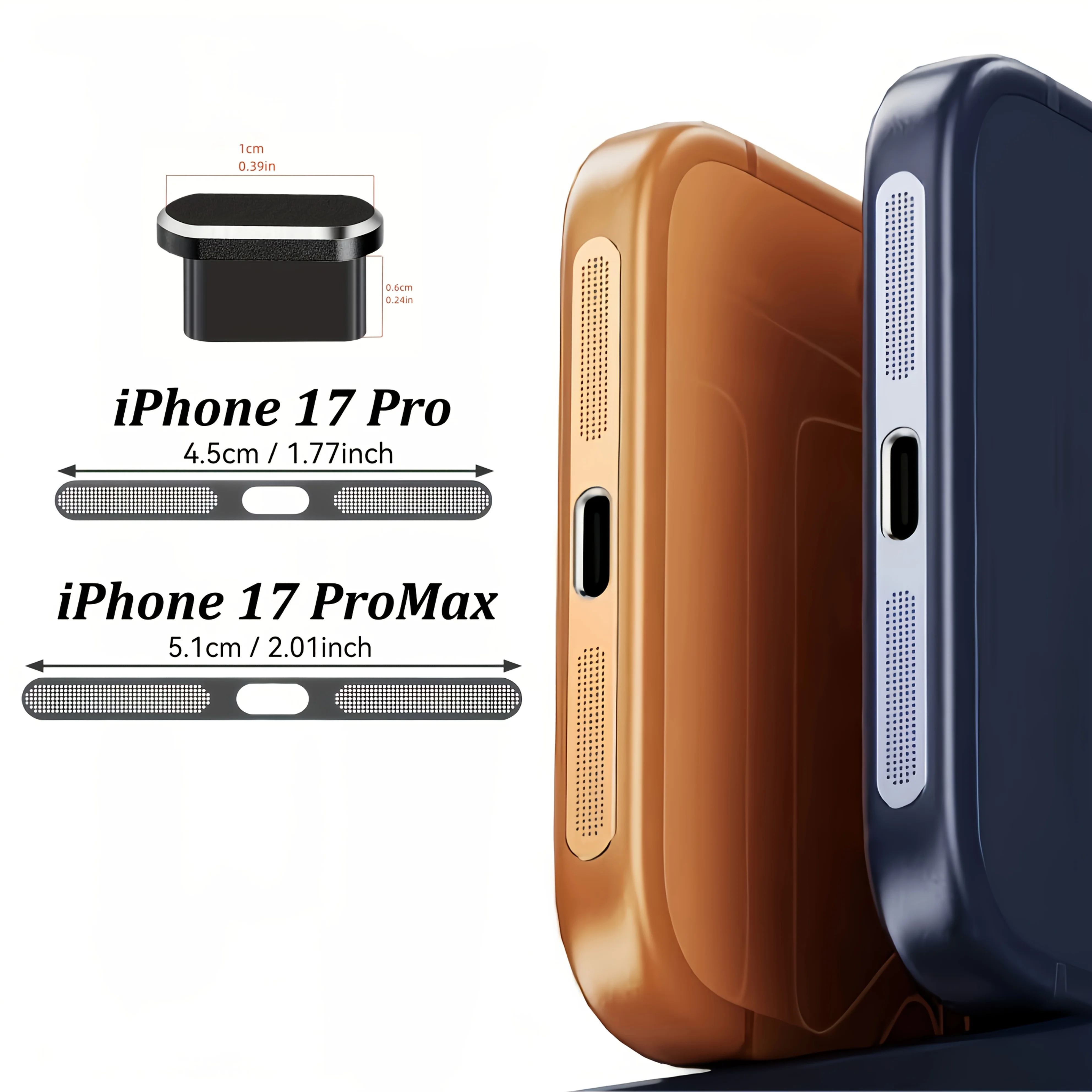 아이폰 17ProMax, 17Pro, 17용 3개입 새 메탈 스피커 먼지망 및 먼지 플러그 세트 | 타입-C 먼지 플러그 방진 커버