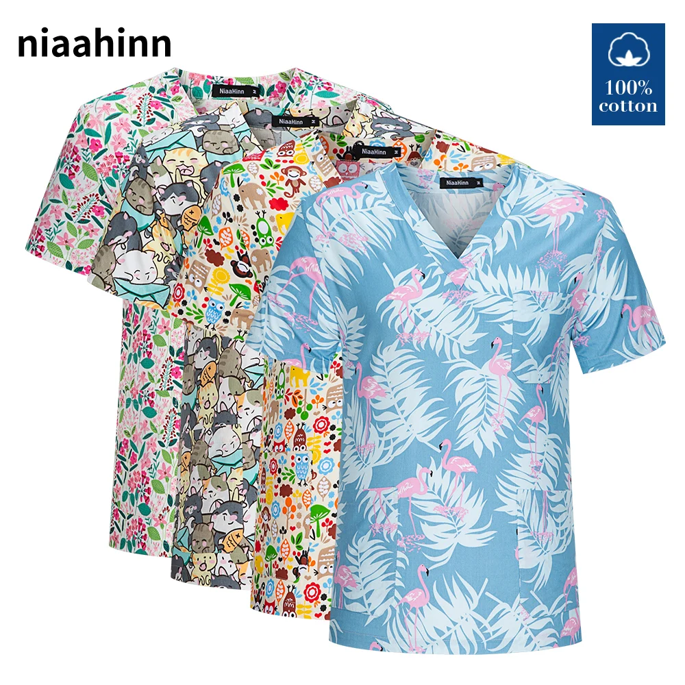 Women Scrubs Uniform Medical Uniform Surgical Top Hospital Doctor Surgery Workwear Dental Clinic Costume Pet Grooming Work Clothes