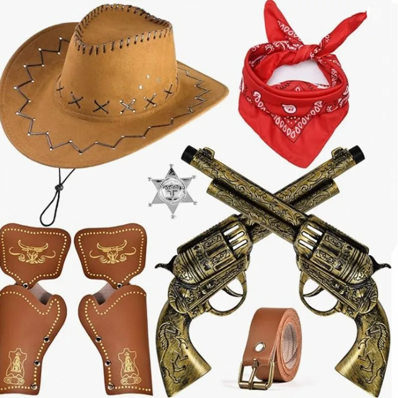 Masquerade Props Vintage Western Cowboy Gun Weapon Pistol Holster Belt Chapter Plastic Christmas Cosplay Props Kids adult Gift
