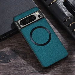 MagSafe - Compatible Magnetic Slim Fabric Case with Wireless Charging for Google Pixel - Stylish Protective Cover (Darkgreen)