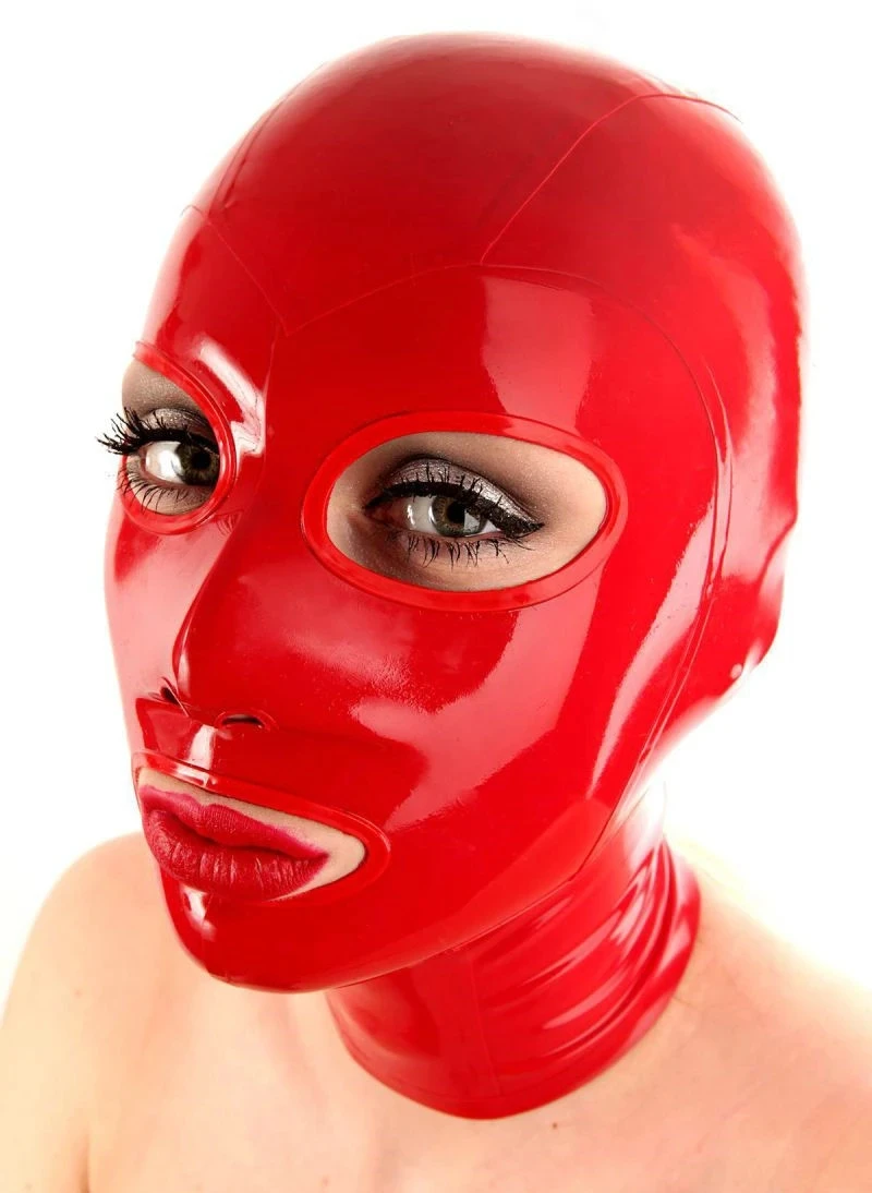 

Red Fetish Hoods 100% Natural Latex Open Eyes Mouth with Nose Holes Mask Rubber Hood Adults Headgear Customise