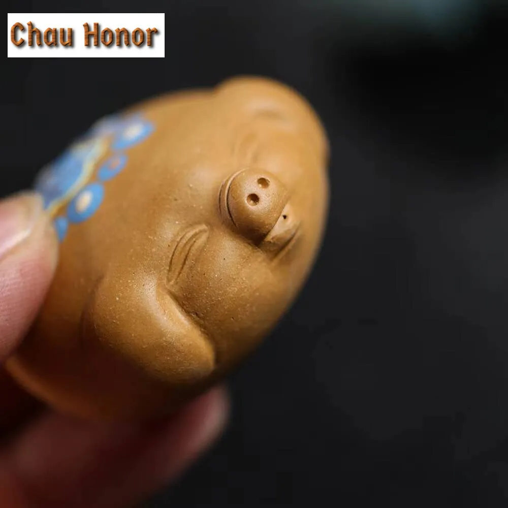Handmade Small Pig Head Purple Sand Tea Pet Antique Tea Figurine Tea Ceremony Tea Zisha Statue Tea Services Equipment Decoration
