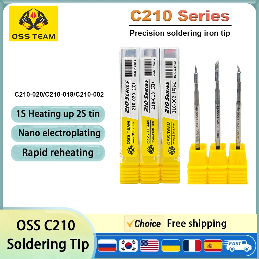 Soldering Iron OSS C210 Soldering Iron Tip Precision Welding Tool 2S Rapid Heating Compatible for JBC T210 T80 HS02B