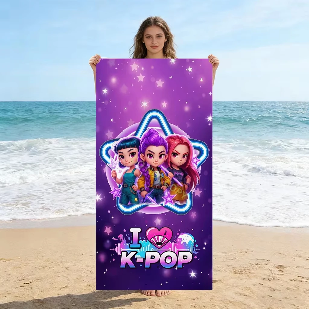 Kpop Cartoon Girl Group Print BeachTowel,Quick Dry Microfiber Large Absorbent Bath Towel,Anime Towels for Swim Camping Beach Use