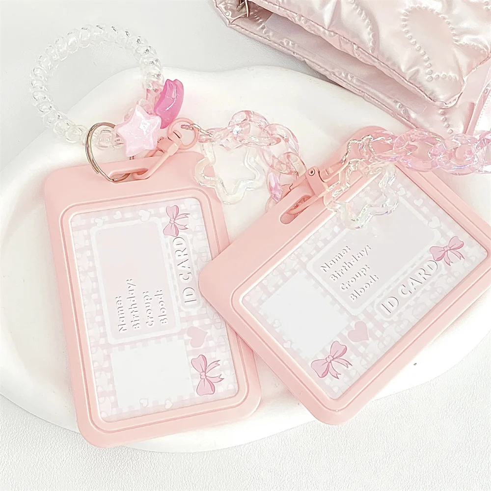 Women's Cute Card Cover Holder Flash Pink Blue Love Gradient Cool Card Star Pendant Keychain Bus Student ID Card Holder Case 2