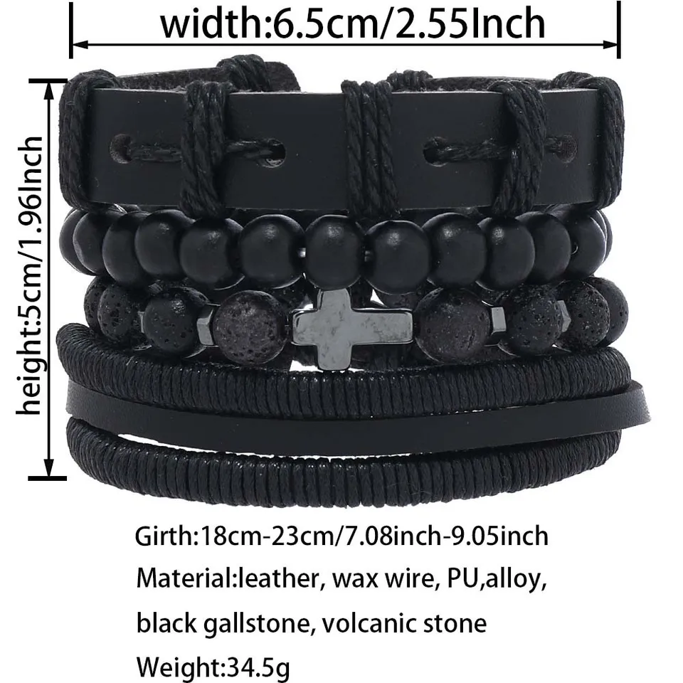 Bracciali Croce Uomo, Bracciale In Pelle Da Uomo, Pelle - Foto 10