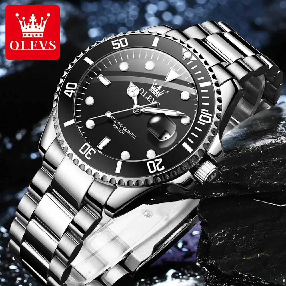 OLEVS Top Original Quartz Watch for Men Diving Series Stainles Steel Waterproof Man Watch Fashion Luxury Brand Men's Wristwatch 4