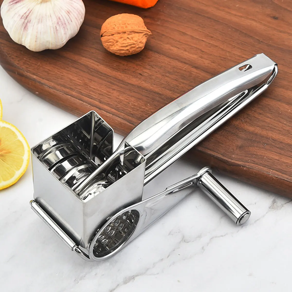 3 in 1 Cheese Grater with Handle Rotary Cheese Slicer with 3 Drum Blades  Stainless Steel Manual Handheld Cheese Shredder - AliExpress