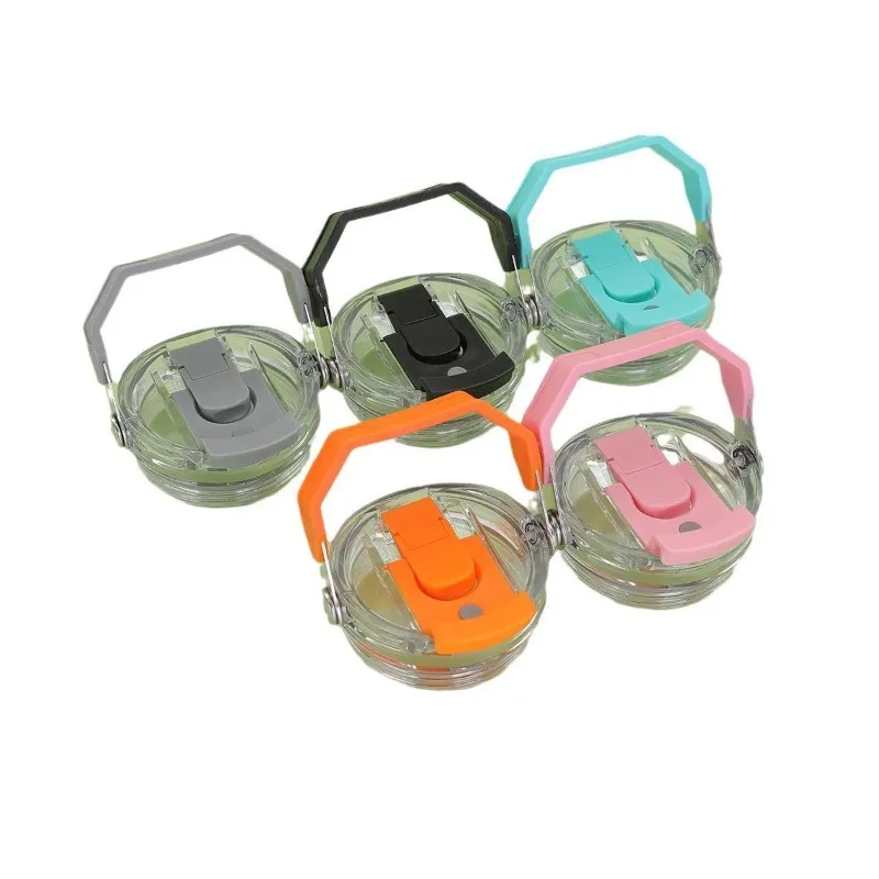 Double Cup Drinking Lid Sealed Leak Proof Portable Handle Lid Transparent High Appearance Insulated Cup Lid  Convenient