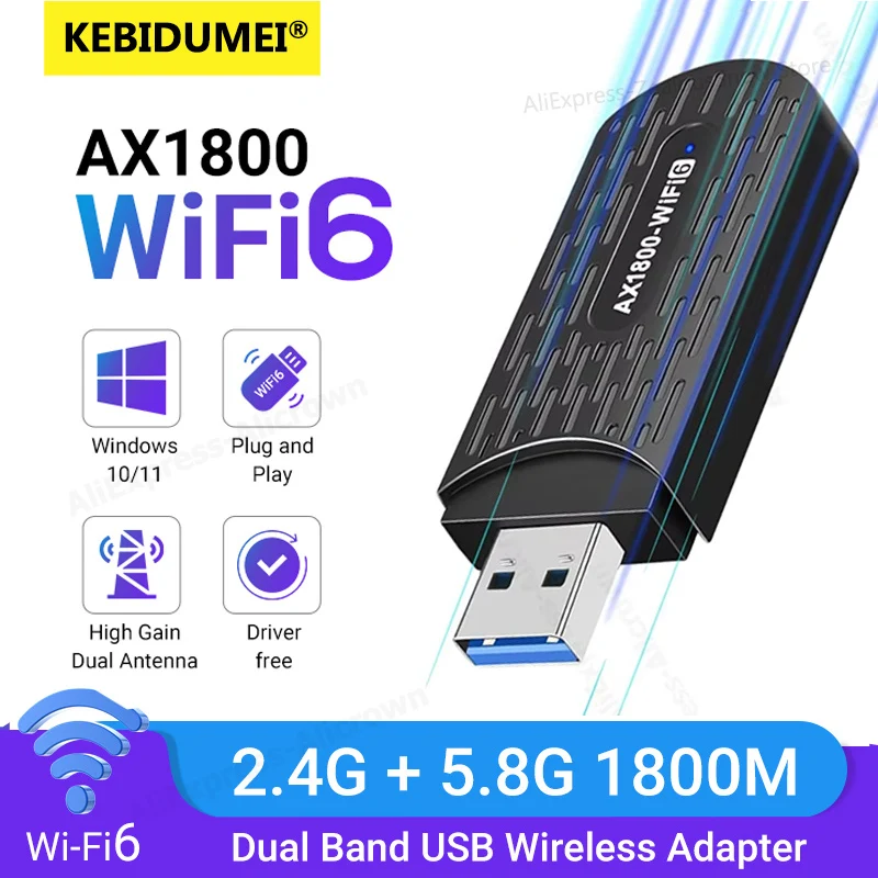 1800Mbps 와이파이 6 USB 3.0 어댑터 5Ghz AX1800 안테나 PC용 이더넷 동글 AC600 네트워크 카드 드라이버 프리 윈도우 10/11