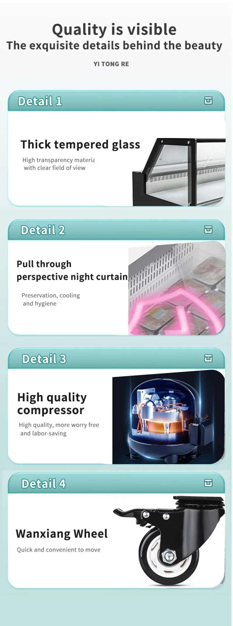 2000mm Multi Style All Copper Refrigeration Microcomputer Controlled Air-Cooled Cooked Food Cabinet