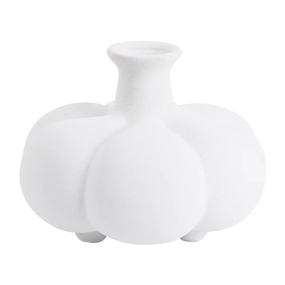 Pumpkin Ceramic Vase White Garlic Flower Vase Abstract Geometric Porcelain Pot Floral Arrangement Accessories Home Decoration 6