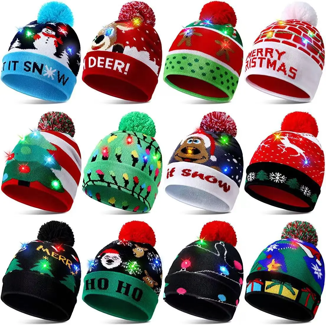 Gorros De Navidad Con Luces LED - Pack De 2 Unidades, Modelos De Ciervo Y árbol, 3 Modos De Luz, Para Fiestas Y Eventos