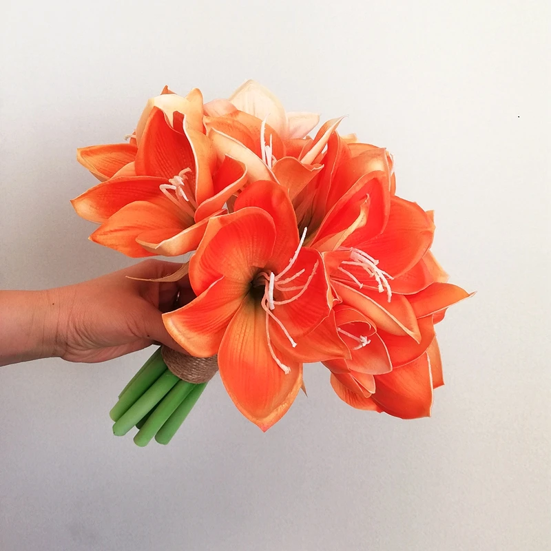 2023 New Arrival Whitney 8 10inch Classic Style Orange Clivia Wedding Bouquet Bright Colour Bridesmaid Hand holding Flowers