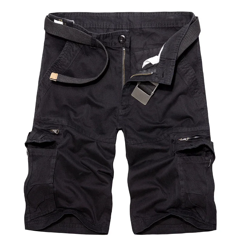 Mens Cargo Shorts Summer Green Cotton Shorts Men Loose Multi-Pocket Homme Casual Bermuda Trousers