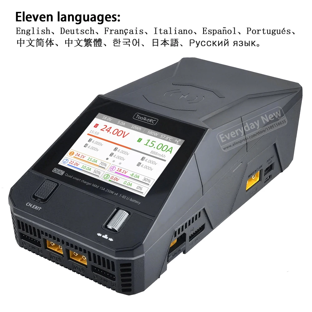 ToolkitRC Q6AC Charger AC 400W / DC 1000W 4CH output Built-in 65W USB Output 15W Wireless Charger for LiPo NiMH PB battery thumbnail 4