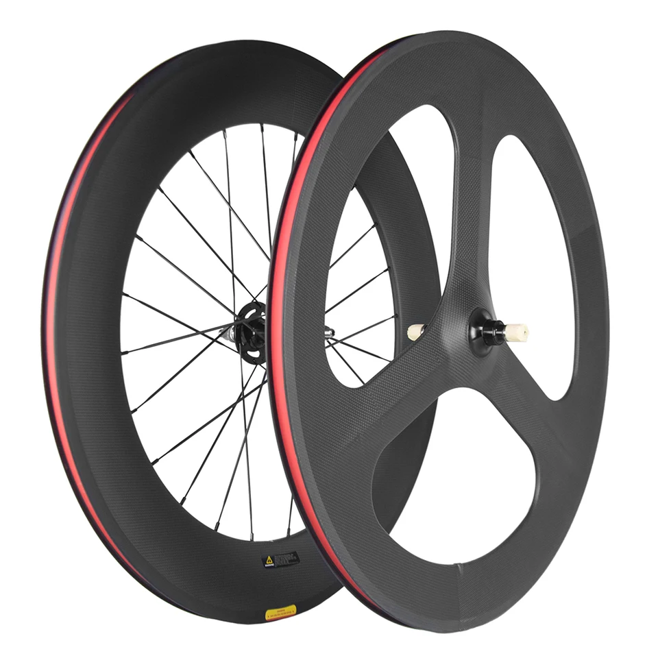 Paire De Roues Carbone 3 Rayons 88mm – Fixie/Piste – 700C Frein à Disque (Neuf)