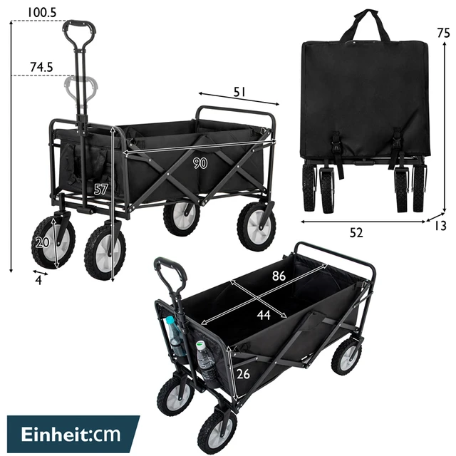  Carro plegable para la playa, carrito de comestibles, carrito  plegable de jardín con ruedas de techo, transporte de freno, carrito de  acero de metal para jardín, camping, jardín, carro utilitario, carrito