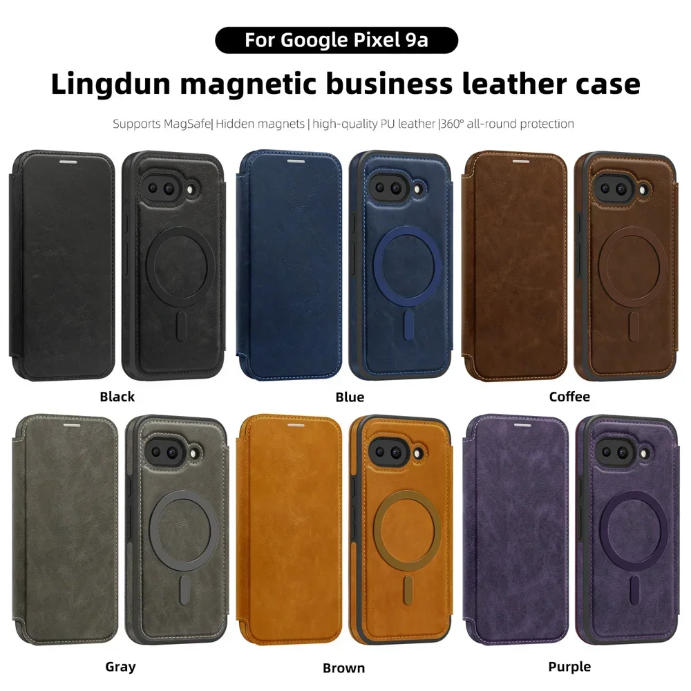 RFID Blocking Leather Wallet with Card Holder & Electroplating for MagSafe Flip Phone Case