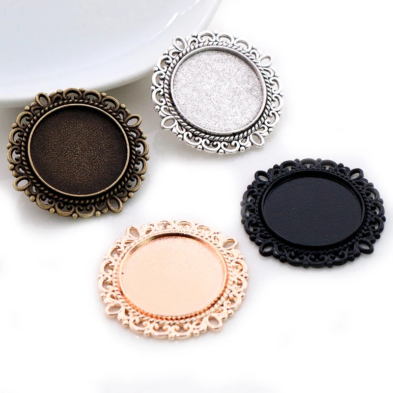10 pièces 20mm taille intérieure Antique argent plaqué Bronze or Rose noir Style classique Cabochon réglage de la Base pendentif à breloques