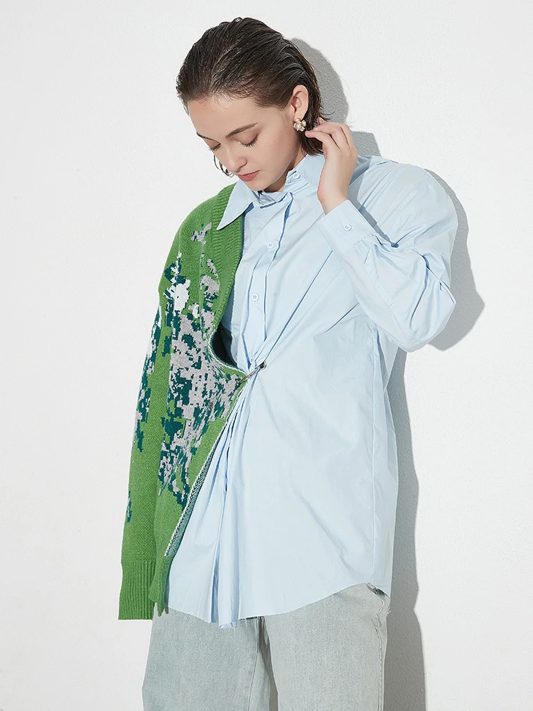 Twotwinstyle المرأة المرقعة عارضة فضفاض قميص طويل...