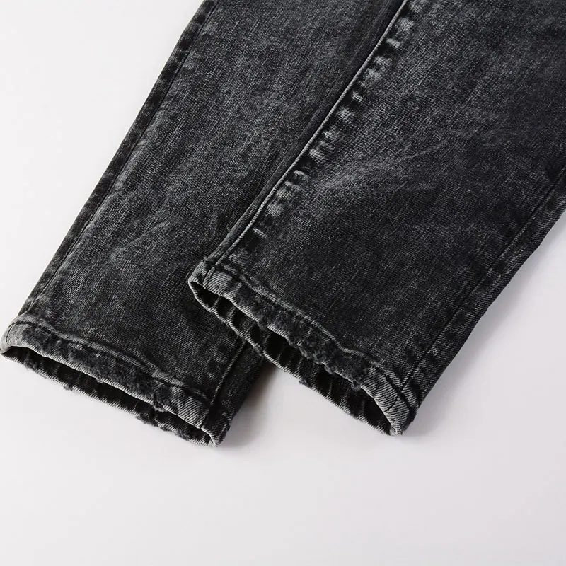 Street Fashion Men Jeans Retro Black Gray Stretch Skinny Fit Ripped Jeans Men Brand Designer Hip Hop Elastic Denim Pencil Pants