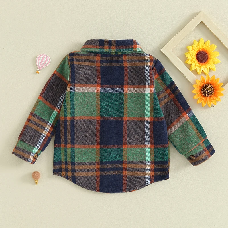 FOCUSNORM 0-4Y Toddler Kids Boys Girls Wool Jackets 3 Colors Long Sleeve Plaid Print Flannel Button Down Shirts Coats girls winter coat,girls outerwear,boys school hooded jacket
