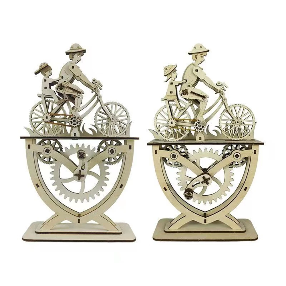 

Diy Family Desktop Decor Dad&Son/Daughter Ride Bicycle Figurine Wooden Parts Semi-Finished Assembled Father's Day Children Gifts