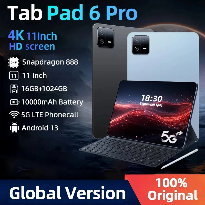 

2024 Original Tablets Pad 6 Pro Global Version HD 4K Android 13 Snapdragon 888 11inch 16GB+1TB 10000mAh Tablet PC 5G WIFI Mi Tab