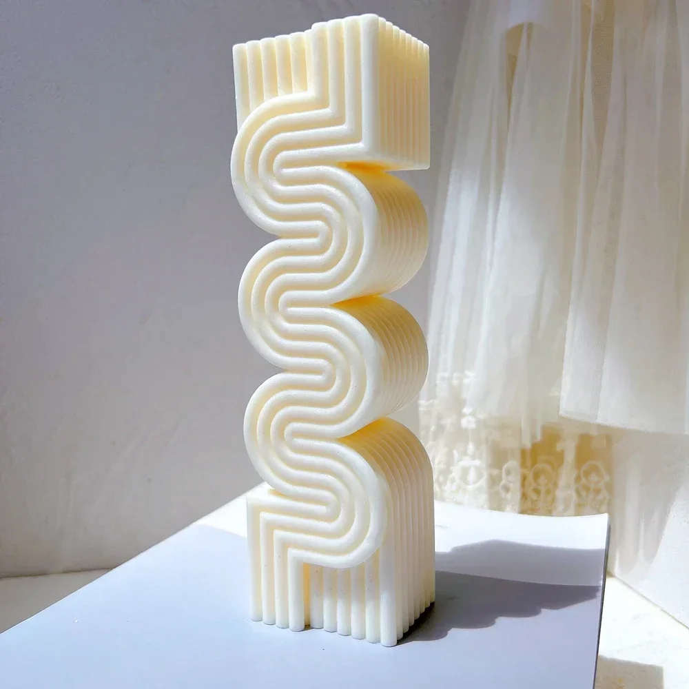 

Ribbed Pillar S Shape Candle Mould Aesthetic Wave Tall Wax Silicone Mold Modern Stripped Sculpture Room Decorative Gift