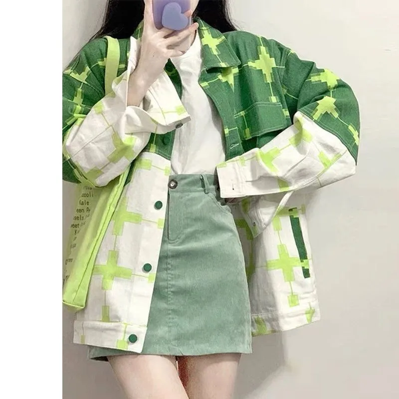 

2023 New Arrival Autumn Women Casual Loose Long Sleeve Turn-down Collar Coat All-matched Single Breasted Cotton Denim Coats D429