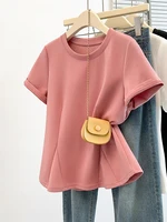 L-4XL Plus Size Cotton T Shirt Women 2025 Summer Black White Or Pink Tees And Tops Korean Style Cute Mermaid Loose T-shirt Women