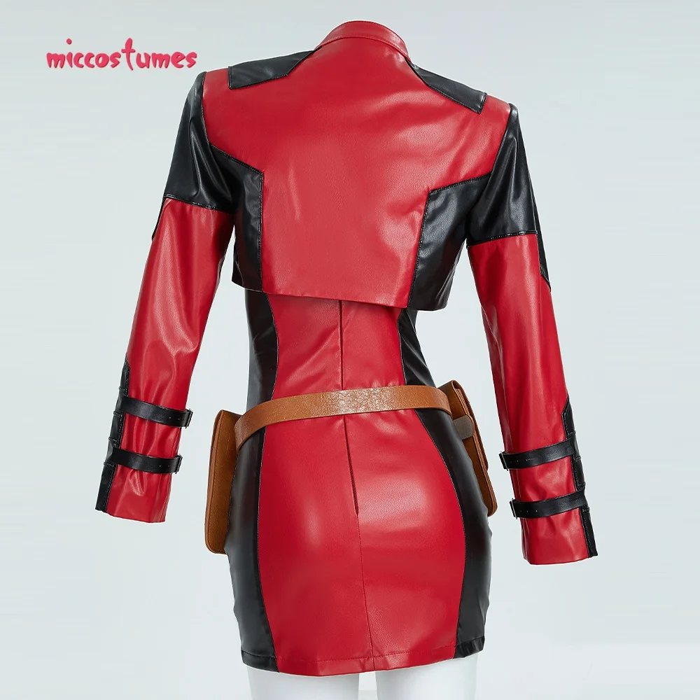 Damen Kostüm Superheld Cosplay Rennanzug Set Kleid und Jacke mit Augenklappe 13