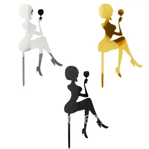 

Acrylic Cake Topper Goddess High-heeled Wine Glass Happy Birthday Cake Topper Beauty Wedding Bachelor Party Decoration