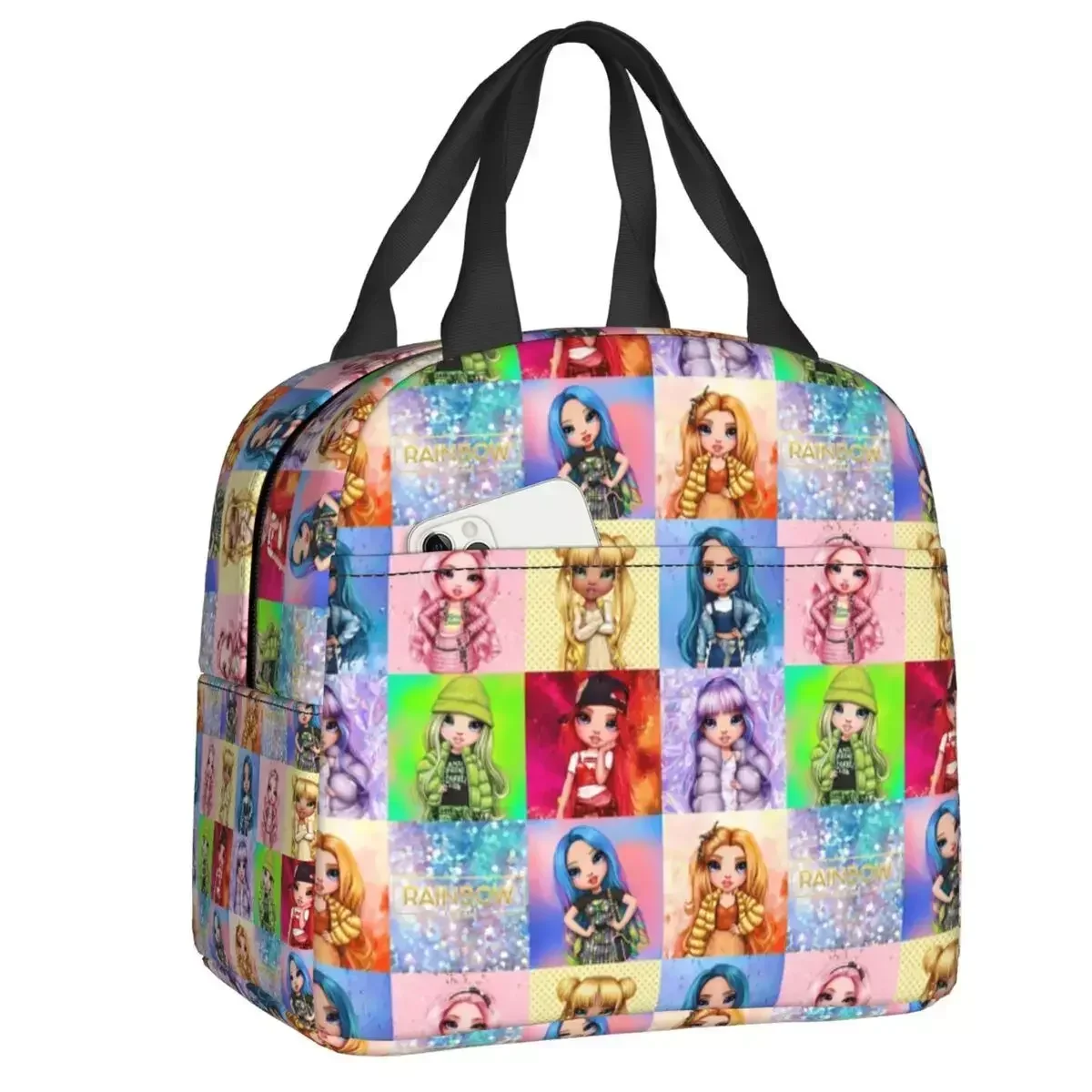 

2024 New Rainbow High Girls Insulated Lunch Bags Cartoon Animation Resuable Thermal Cooler Bento Box Work School Travel