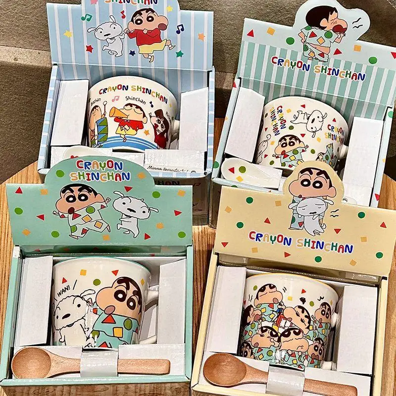 

New Anime Cute Kawaii Crayon Shin-Chan Cup Mug Water Cup Ceramics Cartoon Students Gift Set Friend Gift Birthday Gift For Girl