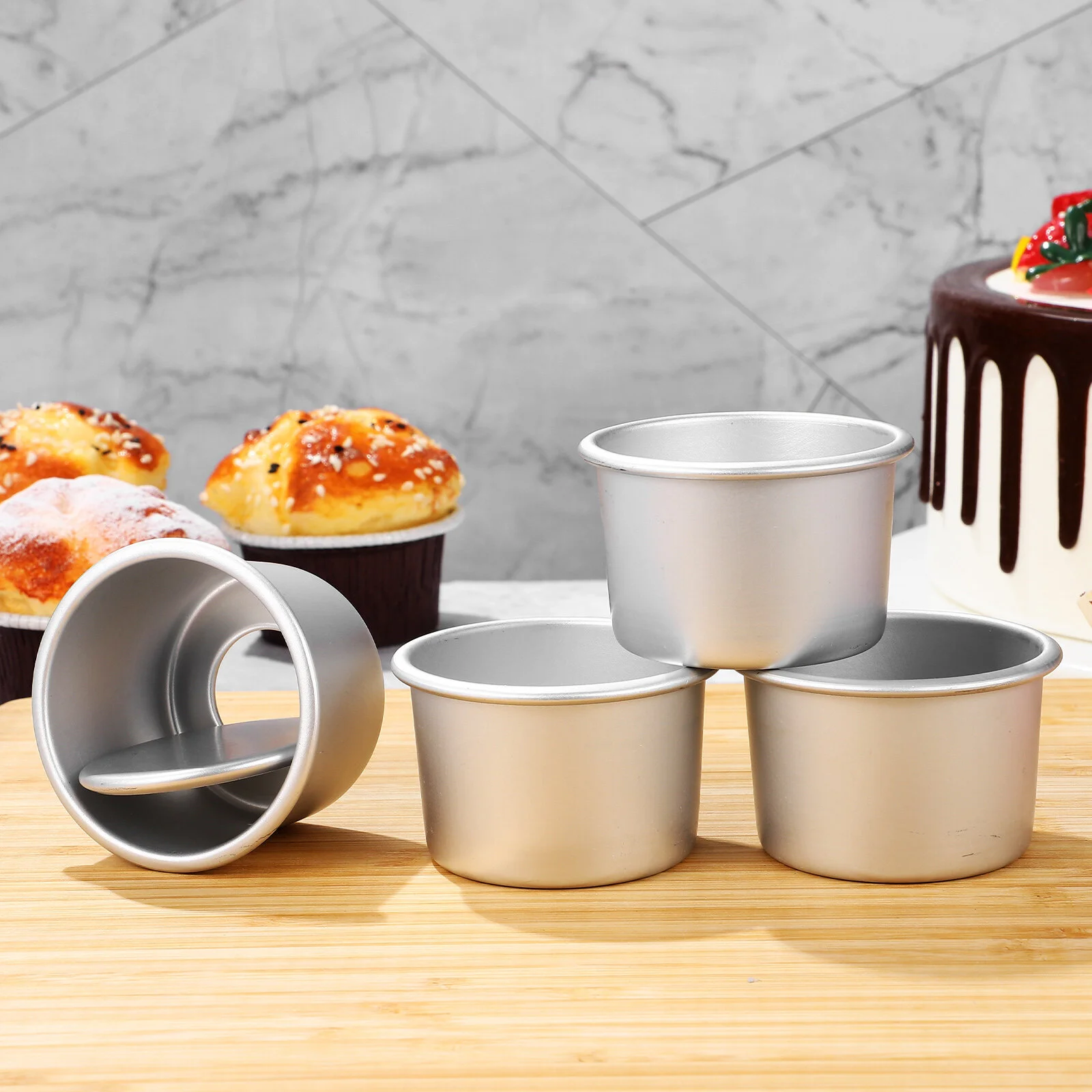 2脚まとめ買い potato 2 4 Pcs Mini Round Aluminum Alloy Cake Mold Detachable Bottom