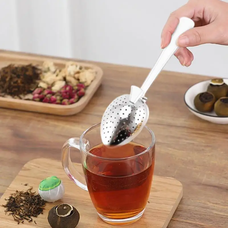 Stainless Steel Tea Infuser Snap Ball Tea Strainer With Long Handle Fine Holes Interval Diffuser Steeper For Coffee