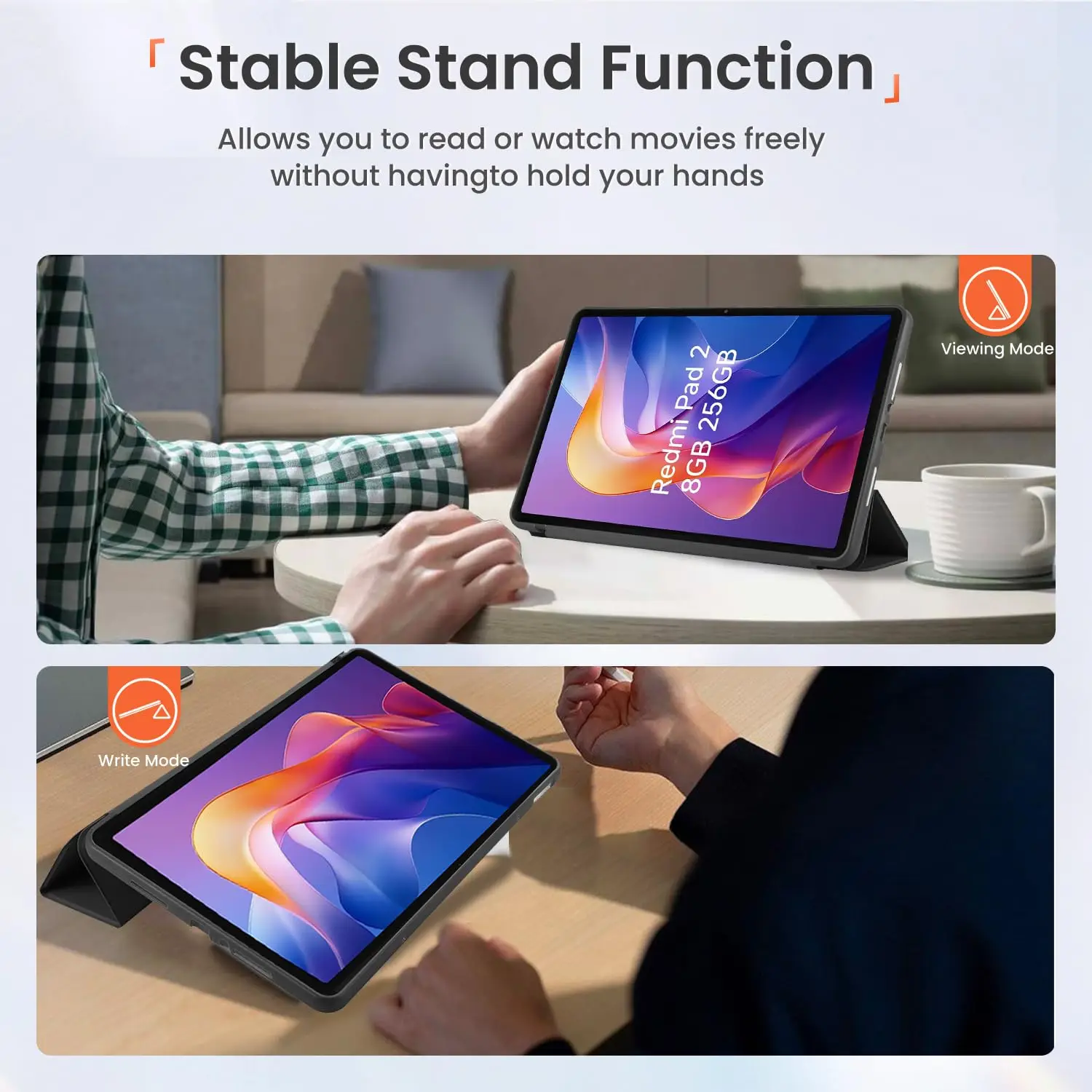 Premium Tri-Fold Magnetic Flip Stand Tablet Case - PU Leather Smart Cover with Soft Silicone Back