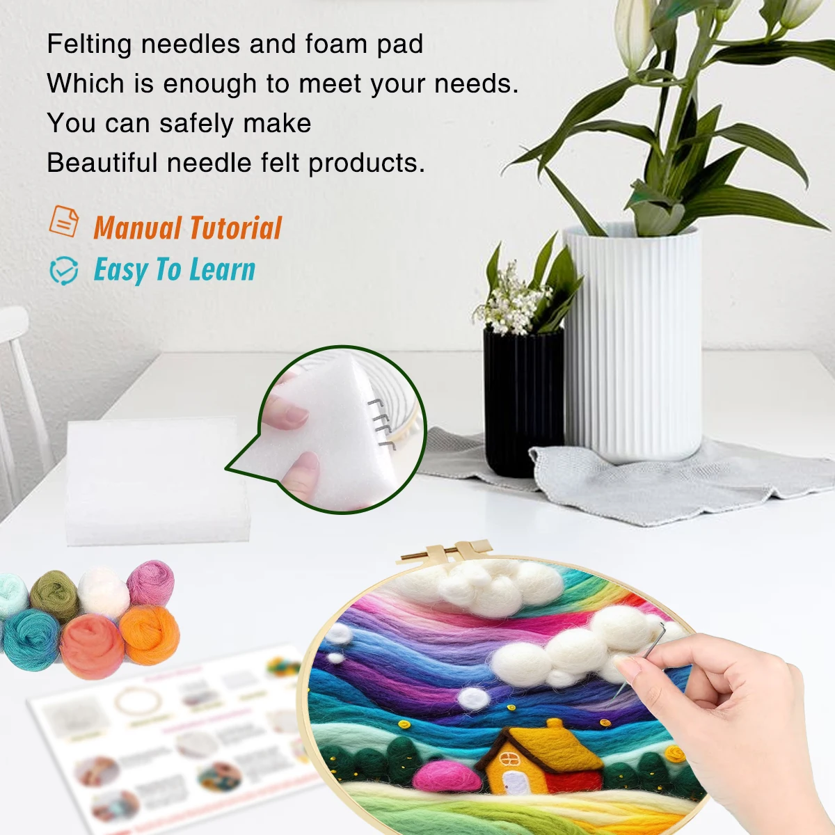 Filzen Starterset Schneehaus - Wollfilz-Set Mit Rahmen & Anleitung 20x20cm