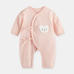 Unisex Infant Long Sleeve Cotton Knit Romper - Lightweight Seasonal Baby Outfit - 6M (Pink Bear)