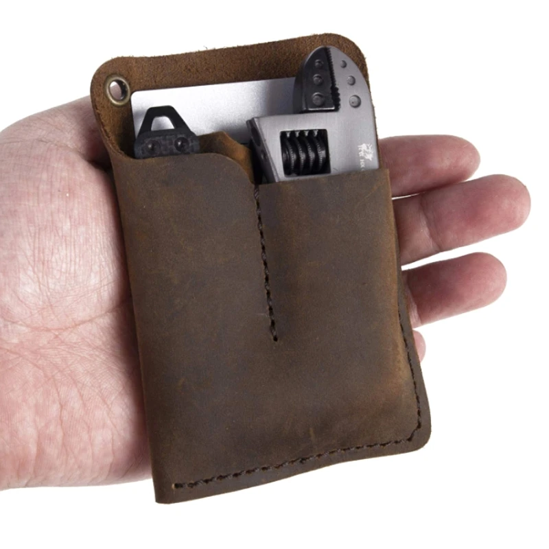 Portable Men Leather EDC Organizer Sheath Handmade Tool Pouch Holster for Case Bag Birthday Gift for Men Women Black/Bro 5